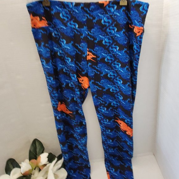 LuLaRoe Tall & Curvy TC Legging Blue Black Orange Mystical Mythical Dragon Lion - Picture 4 of 13